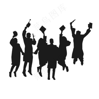 毕业学生扔毕业帽剪影