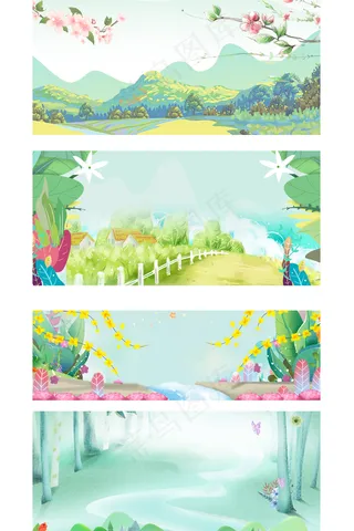 初夏清新唯美风景旅游展板背景元素