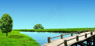 小桥流水背景图片