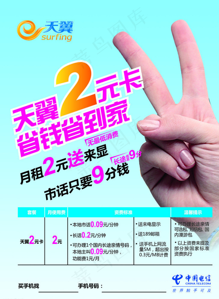 天翼2元卡图片ai矢量模版下载