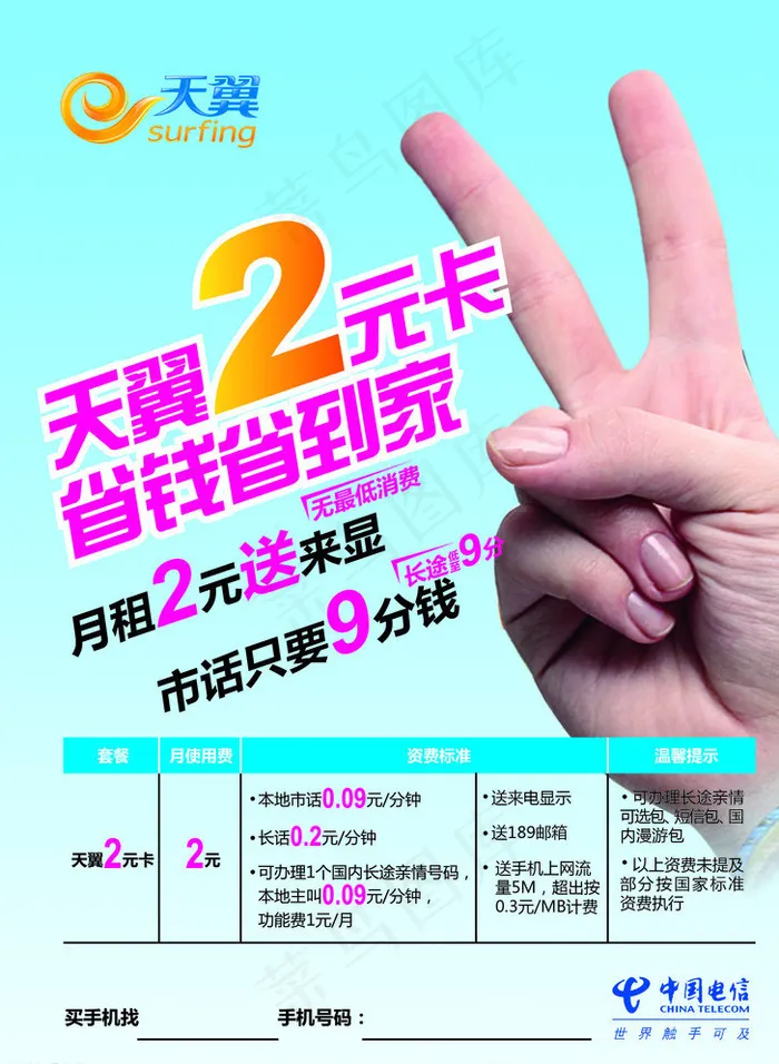 天翼2元卡图片ai矢量模版下载