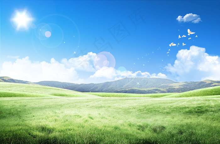 蓝天白云原野背景(5000X3286(DPI:300))psd模版下载