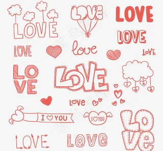 红色爱的艺术字情人节矢量图