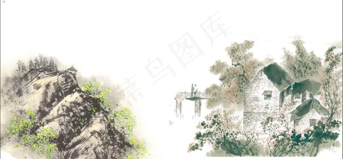 水墨画 山水画 中国风 风景psd模版下载