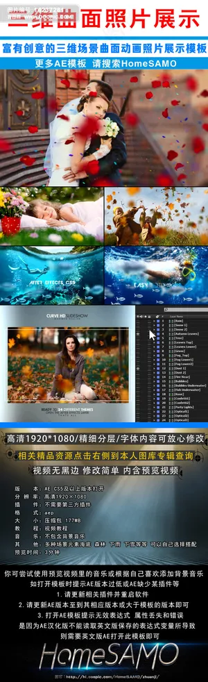 三维搭建曲面花瓣动画照片展示ae模...