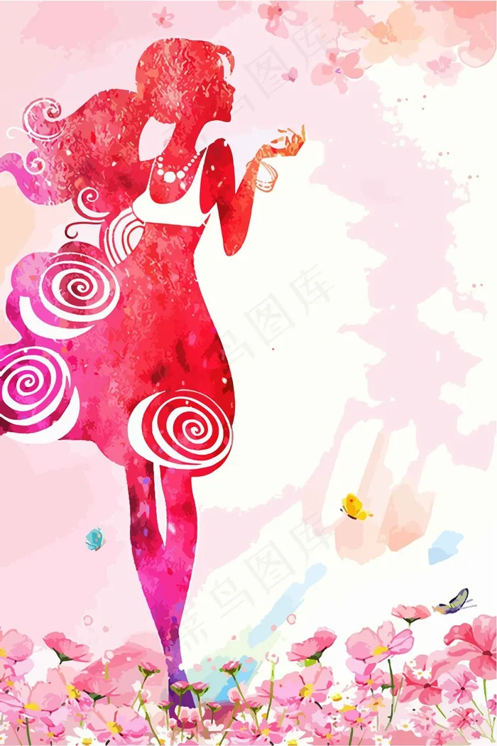 女人节粉色花朵魅力促销海报背景ai矢量模版下载