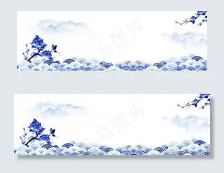 电商中国风青花瓷山水海报背景素材
