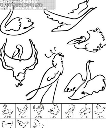 简约线描飞禽ps笔刷