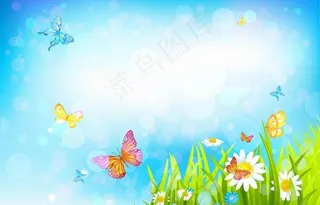鲜花蝴蝶春天背景图片