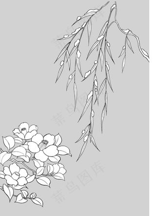 柳枝花瓣矢量素材