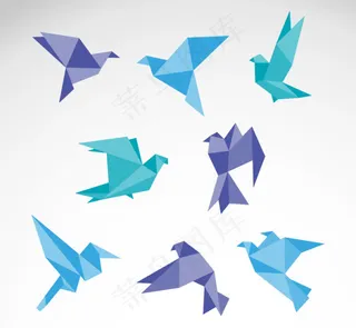 8款彩色折纸鸽子矢量素材