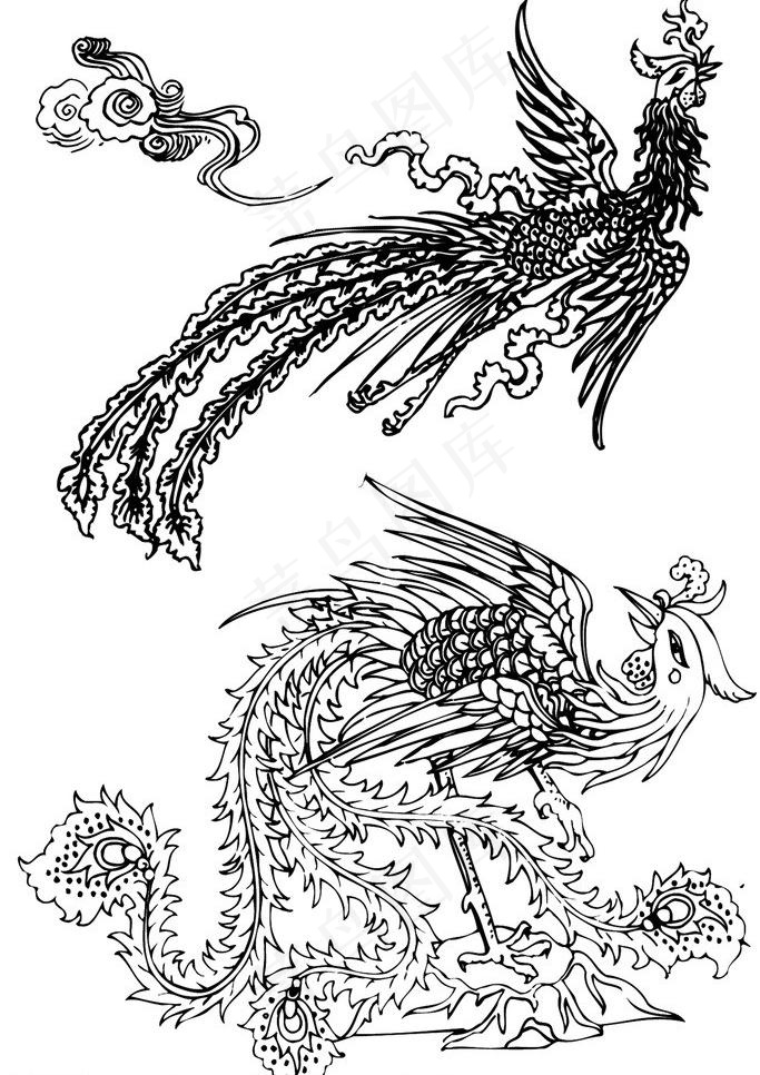 白描龙凤
