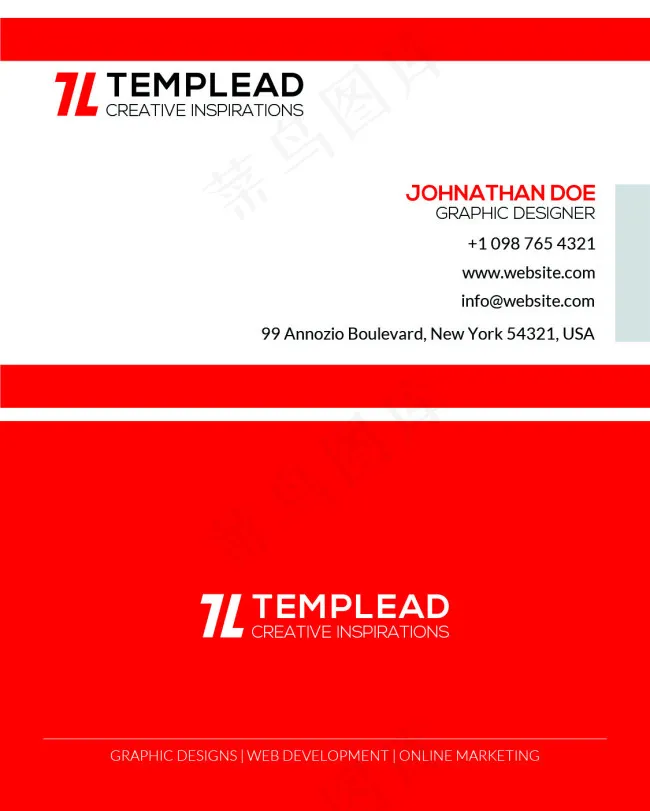 简洁风格红色名片版式PSD源文件psd模版下载