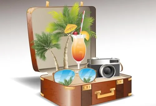 旅游要素和创作背景设置04个手提箱eps,ai矢量模版下载