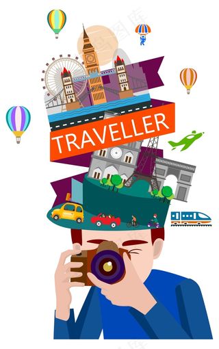 旅游扁平创意插画