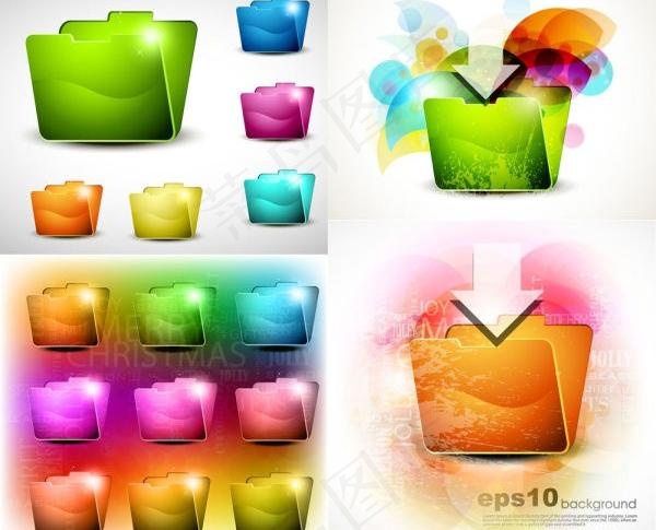 水晶幻彩3D文件夹矢量素材eps,ai矢量模版下载