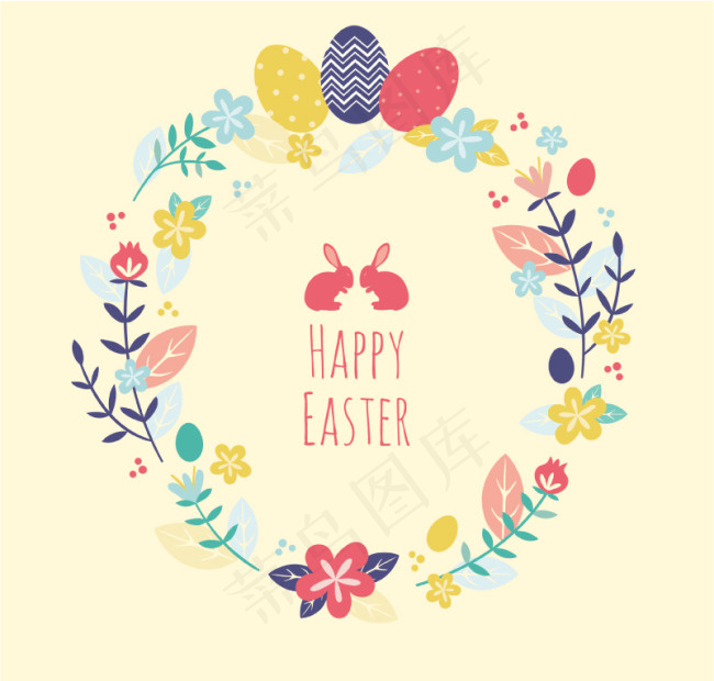 彩色复活节花卉圆环矢量素材
