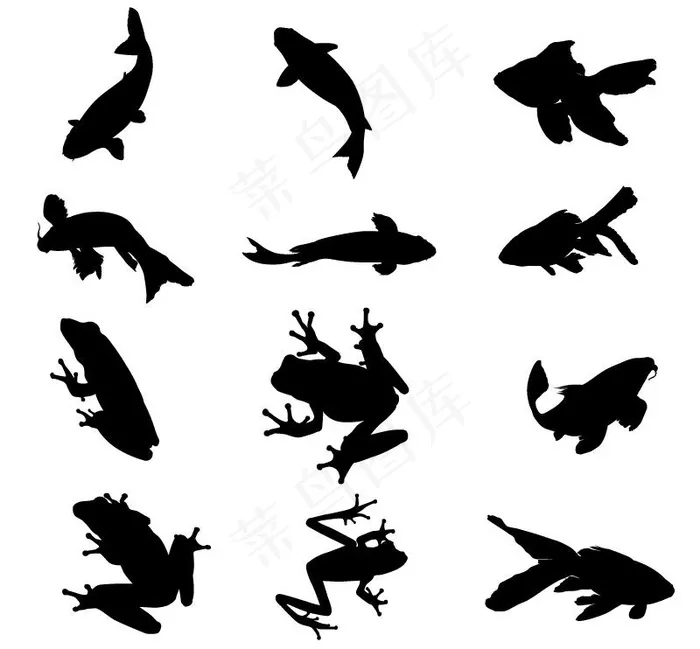 水生生物剪影矢量材料ai矢量模版下载