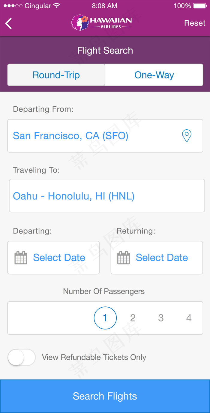 夏威夷航空公司设计移动手机APP界面UI