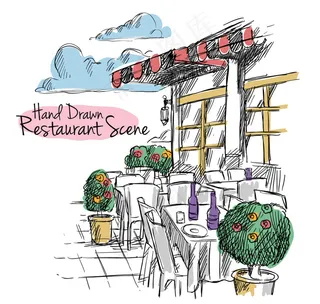 手绘餐厅场景