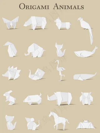 立体折纸动物矢量设计素材