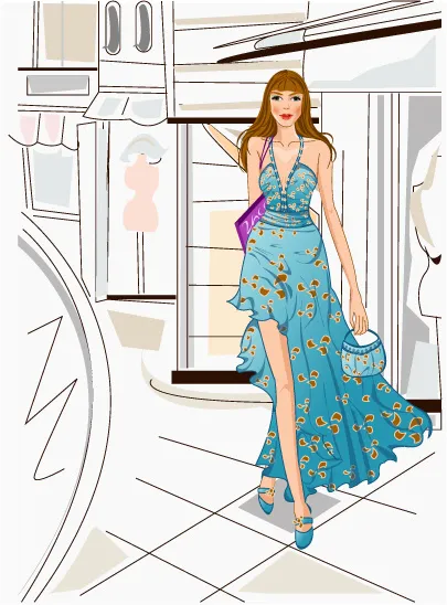 时尚女性 休闲购物 矢量人物 AI...ai矢量模版下载