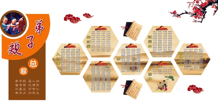 中国风弟子规校园文化墙(1200X600)cdr矢量模版下载