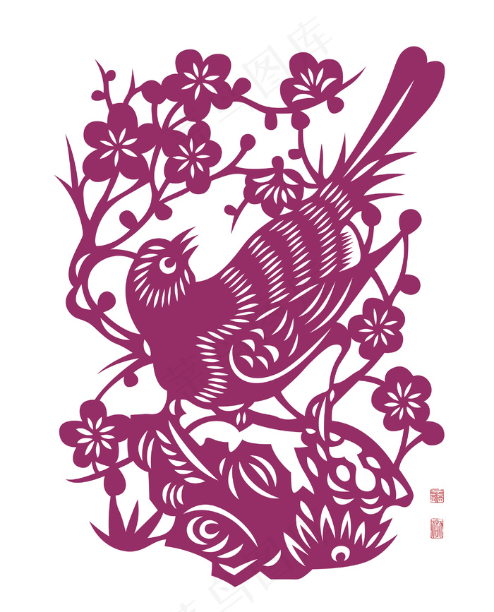 中国传统剪纸矢量的鸟
