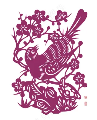 中国传统剪纸矢量的鸟
