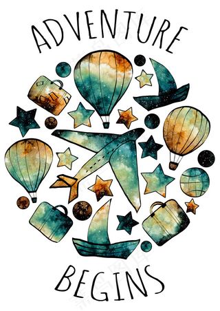 手绘出行交通工具psd源文件