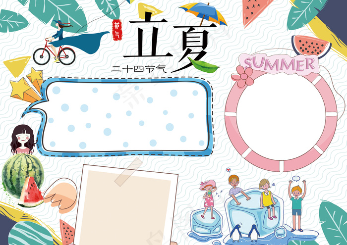 立夏二十四节气传统文化小报手抄报w...(3508X2480(DPI:300))psd模版下载
