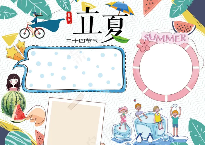 立夏二十四节气传统文化小报手抄报w...(3508X2480(DPI:300))psd模版下载