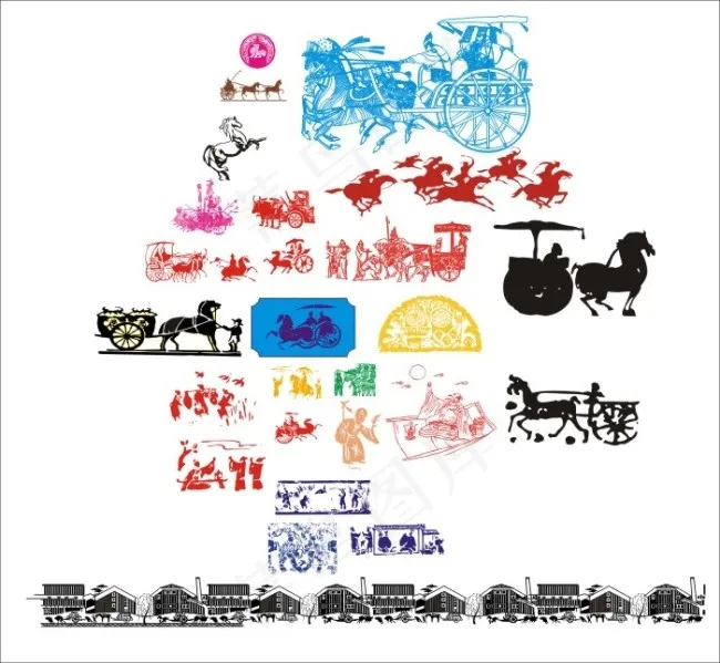 古代马车骑车骑马坐车cdr矢量模版下载