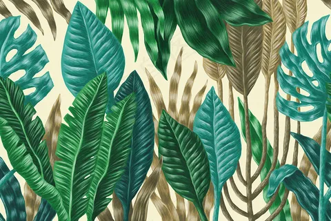 北欧现代床头画清新绿色植物树叶无框...