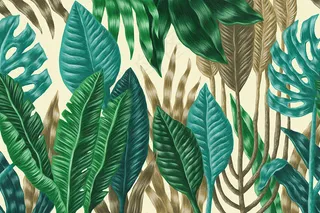 北欧现代床头画清新绿色植物树叶无框...