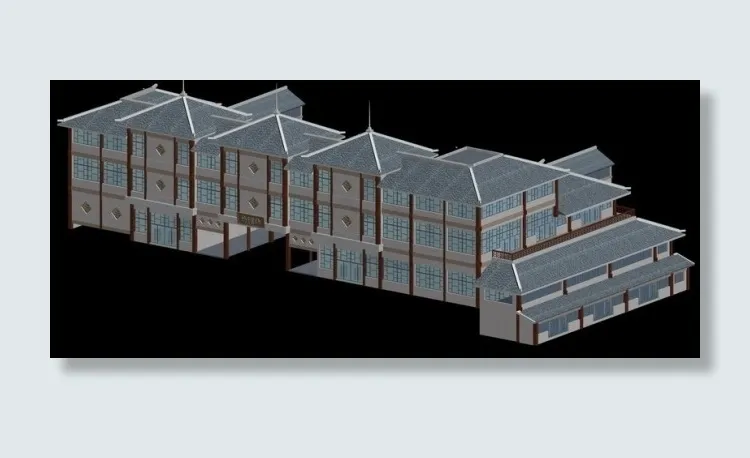 中国古代建筑风格三层楼3D模型