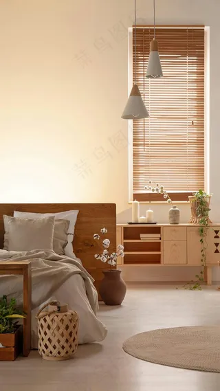 床与吊灯高清摄影图片