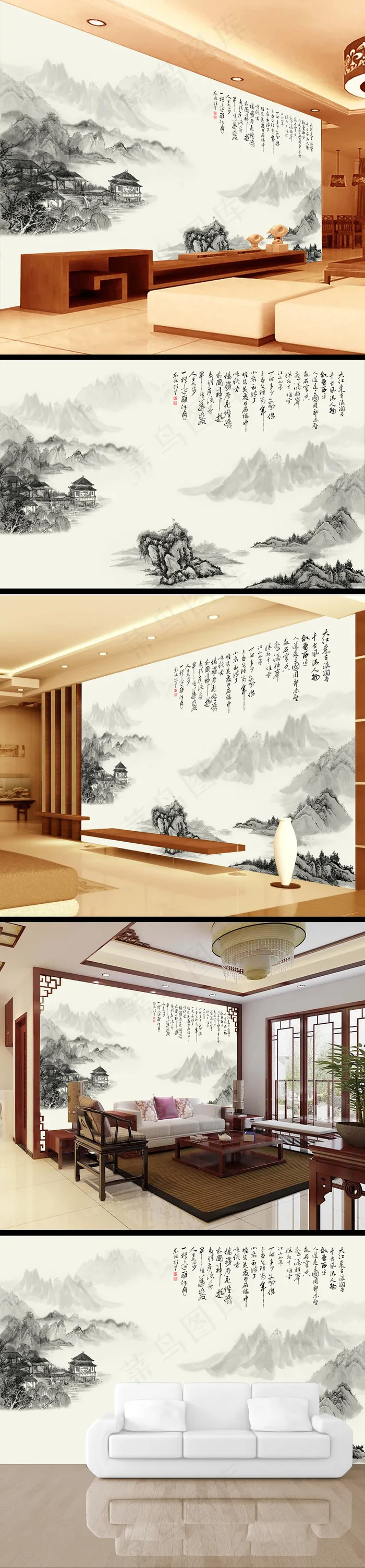 江东水墨画江南水乡电视背景墙