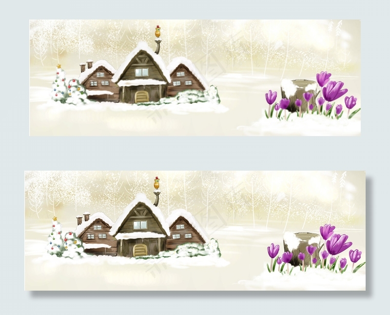 卡通冬季房屋背景banner　