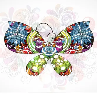 彩绘唯美漂亮蝴蝶贺卡底纹分层
