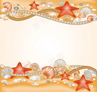 手绘沙滩海洋生物图片