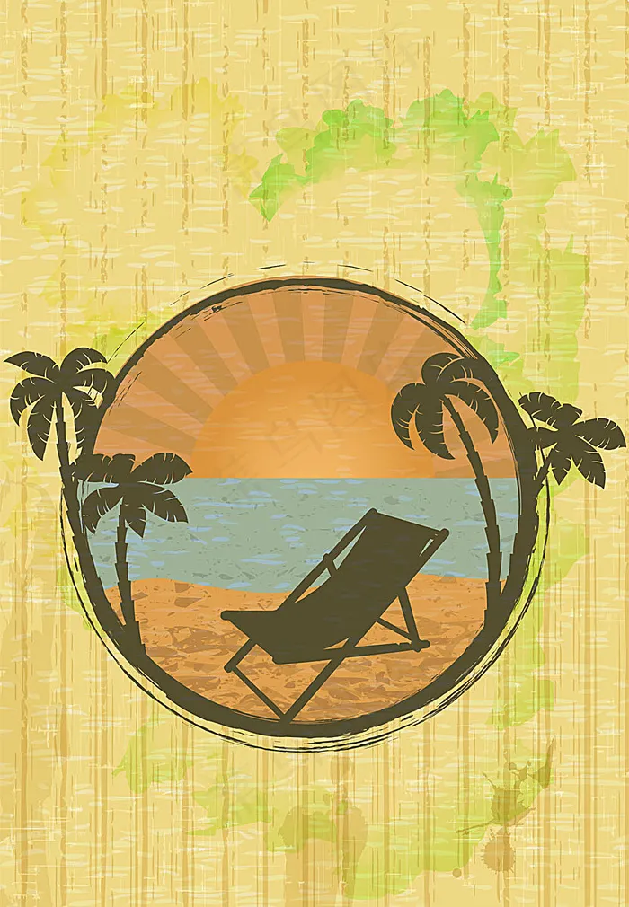 怀旧夏日海滩风景插画