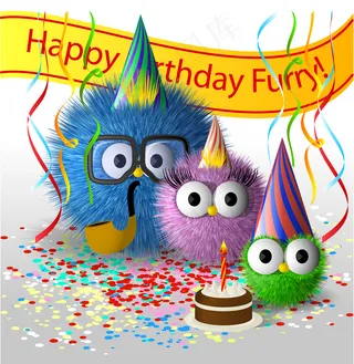 可爱卡通生日卡片矢量素材5