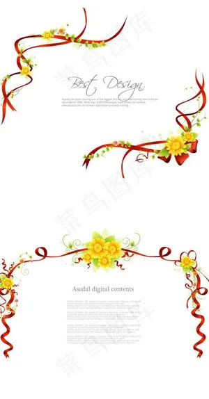 精美鲜花丝带边框图片