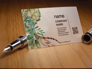 简洁大气绿色手绘花卉商业名片设计