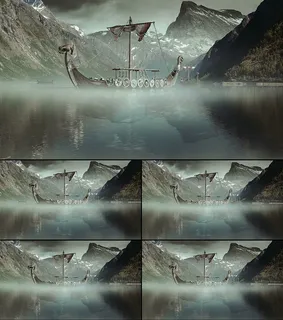 唯美中国风雪山湖泊船舶视频素材