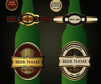 啤酒瓶和啤酒标签矢量