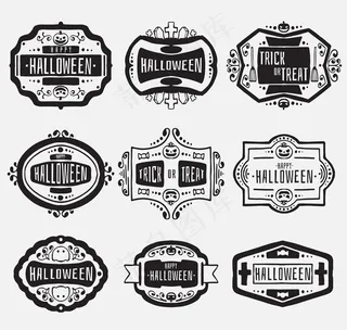 9款黑色万圣节标签矢量素材