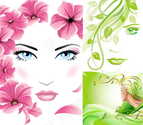 创意植物女性头像矢量素材