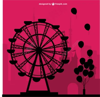 创意摩天轮与气球剪影背景
